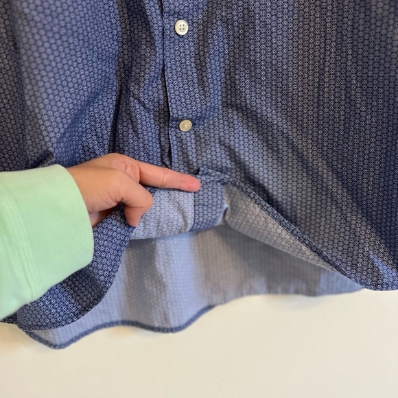 Egara Mens Button Down Shirt XL Blue Print LongSleeve Cotton Floral Reverse Cuff - Picture 7 of 15